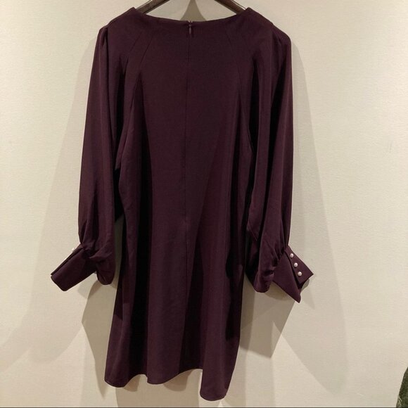 MOLLY BRACKEN Sz L Balloon Puffy Sleeve Pearl Button Midi Wine Colour Dress - Picture 7 of 9